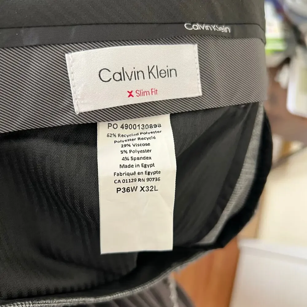 Calvin Klein Slim Fit Gray Glen Plaid Dress Pants Stretch Trousers 36x32